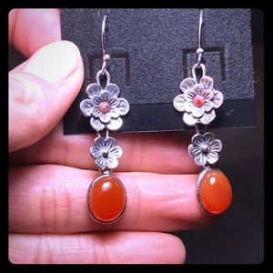 Carnelian cabochon opal floral drop earrings